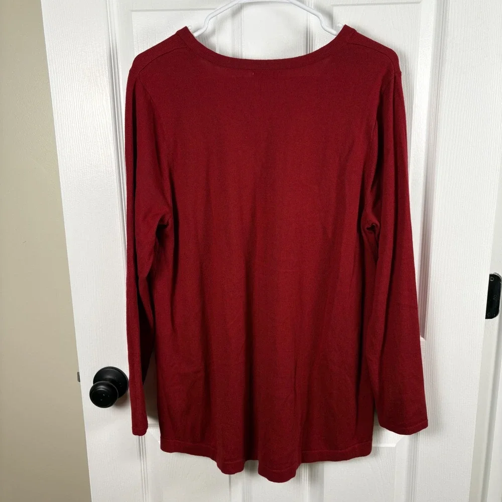 NWT J. Jill Sweater L Scarlet Red V-Neck Cotton Blend Minimalist Christmas